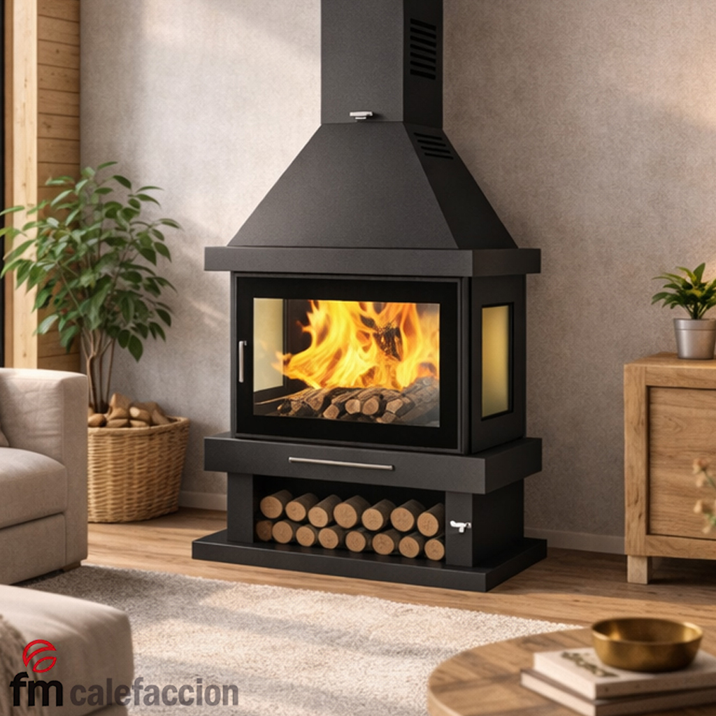 Home Poêle à bois avec cheminée 3 vitres C-203 K, 14kW – Image 1