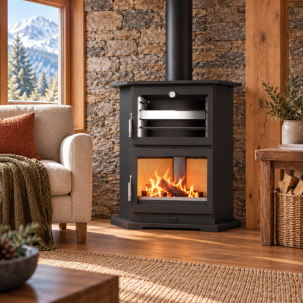 Poêle à bois d'angle avec four, CH-9 R, 10,9 kW