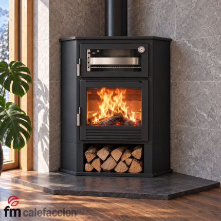 Poêle à bois d'angle avec four, CH-8 R 9.5 kW