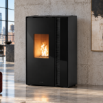 Poêle à bois TAKUMI 14 KW - SORTIE FUMEES POSTERIEURE - COTES ACIER NOIR ET TOP CERAMIQUE NOIR, 14 kW