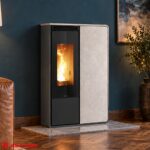 Poêle à bois DORY FRONTALE S - SORTIE FUMEES POSTERIEURE - PROFIL BLANC CREME - FACADE ACIER NOIR, 9,1 kW