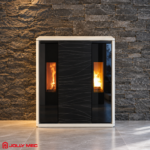 Poêle à bois REVERSE S - PROFIL ACIER BLANC CREME - PORTE VERRE NOIR SERIGRAPHIEE DECOREE, 9,6 kW